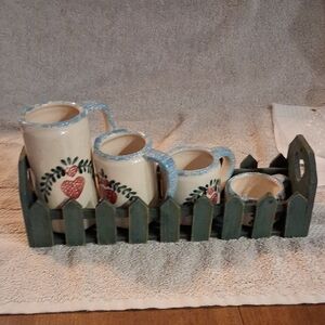 Rustic Ceramic Pitcher Set with Blue and Green Accents